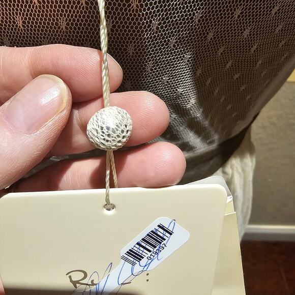 Ryu L Lace Mesh Dress Tan Cream Romantic Boho Cottagecore Vintage Fit Flare - Picture 14 of 16